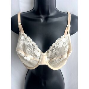 Wacoal 851112 Full Figure Underwire Lace Bra Nude Beige Size 36DD Goddess Sexy